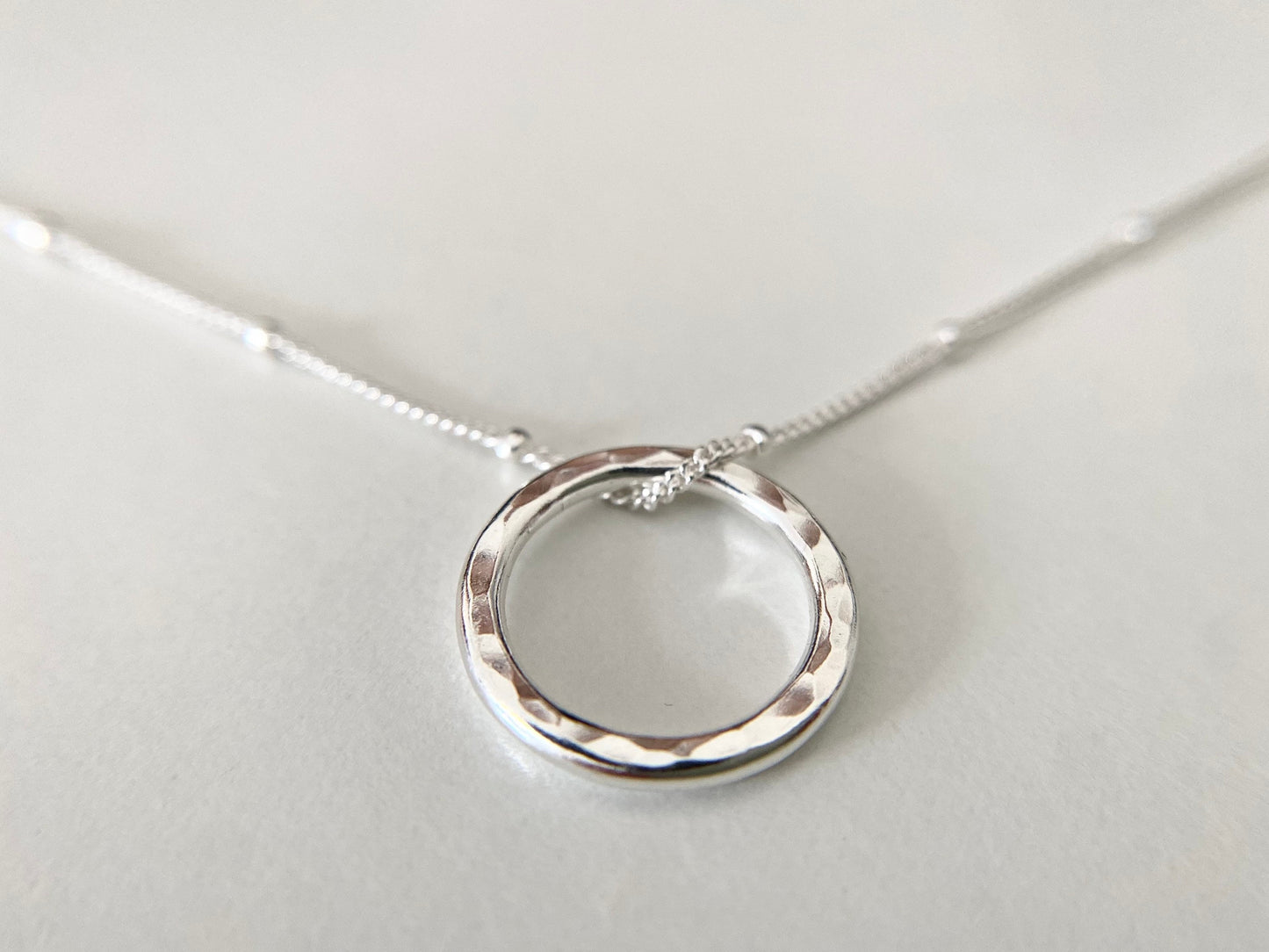 Silver Circle Layering Necklace with Satellite Chain (S)