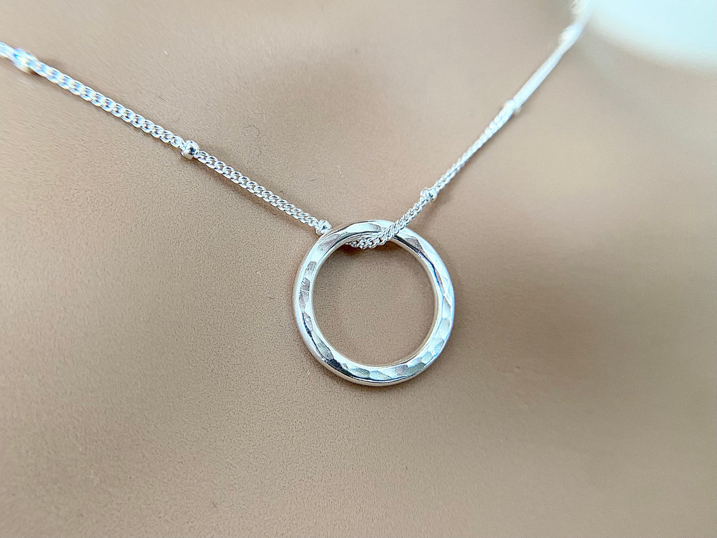 Silver Circle Layering Necklace with Satellite Chain (S)