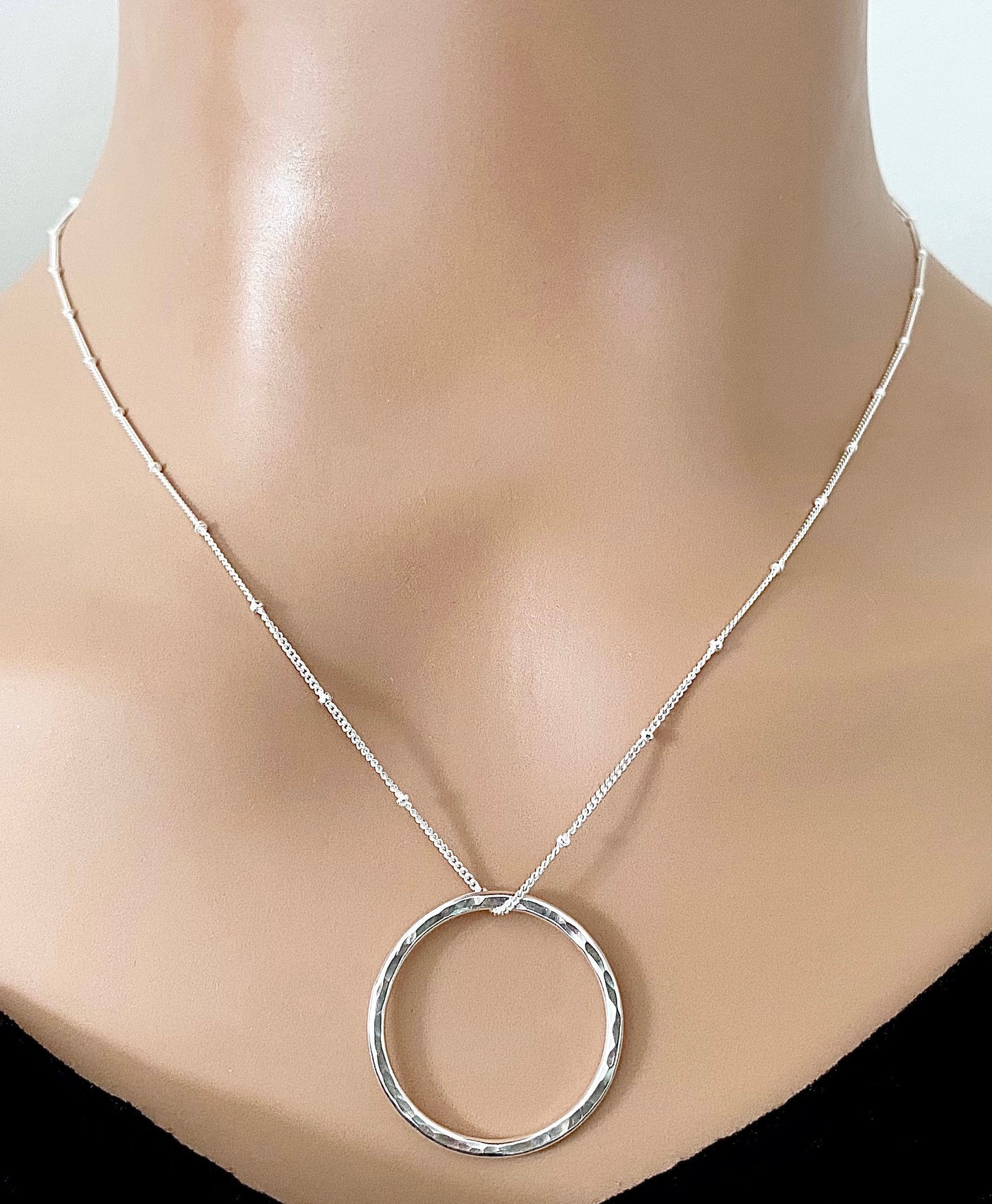 Silver Circle Layering Necklace with Satellite Chain (L)