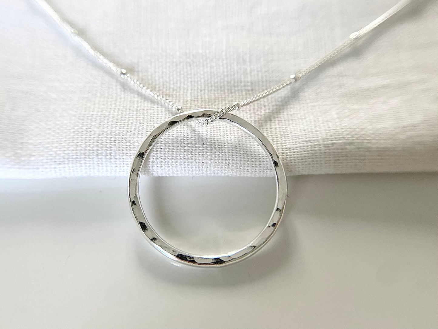 Silver Circle Layering Necklace with Satellite Chain (L)