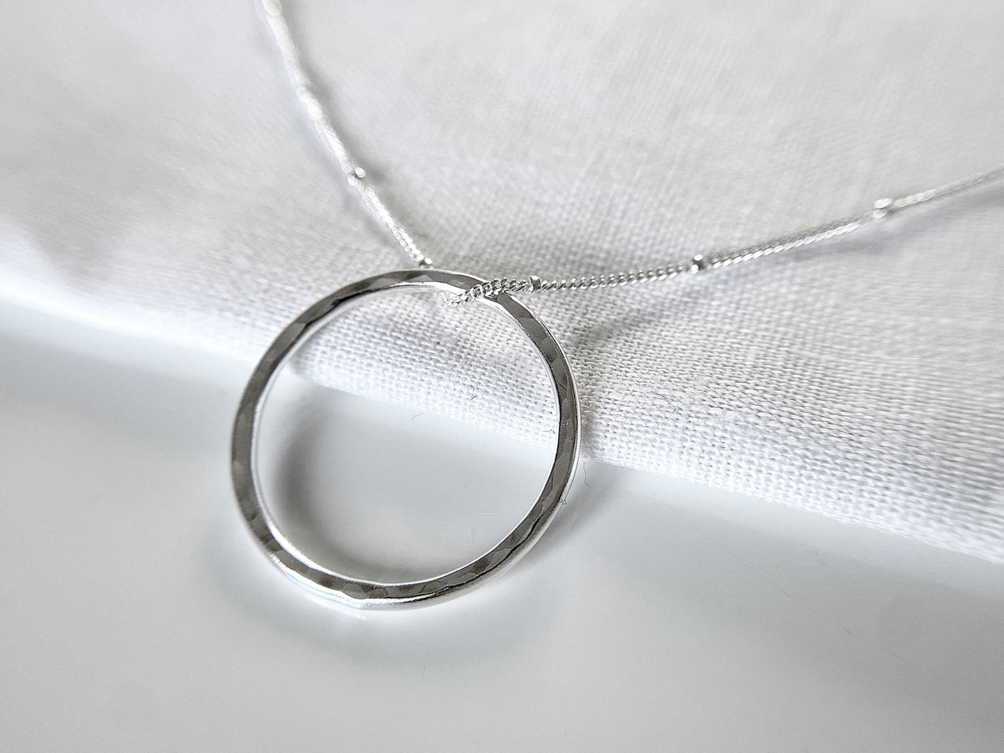 Silver Circle Layering Necklace with Satellite Chain (L)