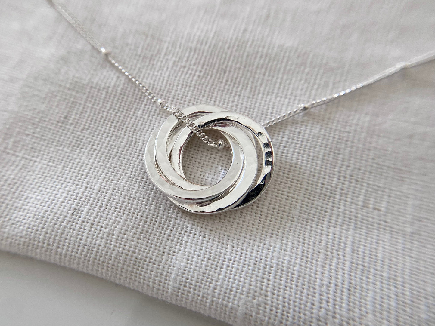 50th Birthday Sterling Silver Interlocking Necklace on Satellite Chain