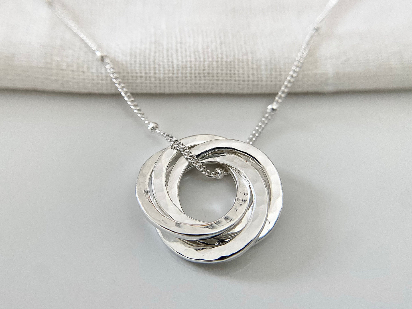 50th Birthday Sterling Silver Interlocking Necklace on Satellite Chain