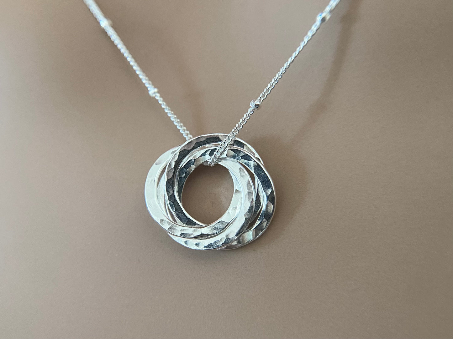 50th Birthday Sterling Silver Interlocking Necklace on Satellite Chain