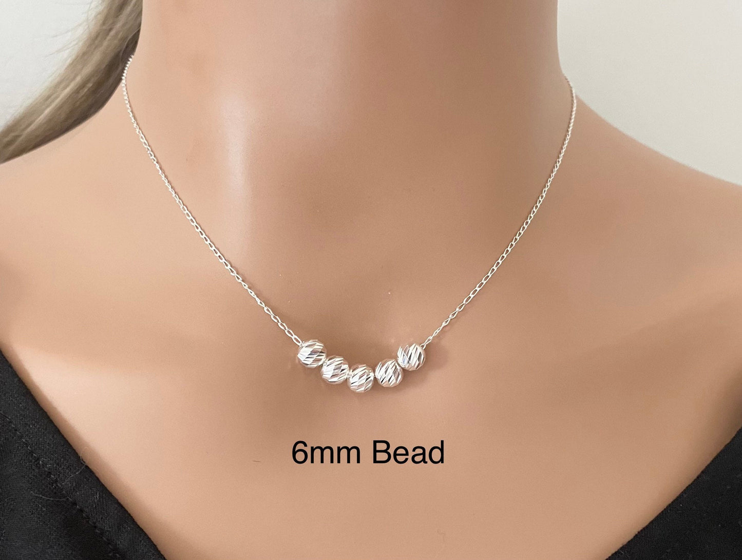 50th Birthday Sterling Silver Necklace with Diamond Cut Beads