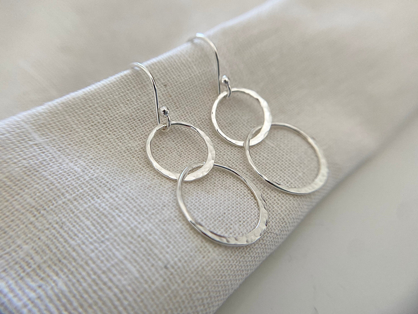 Silver Linked Double Circle Earrings