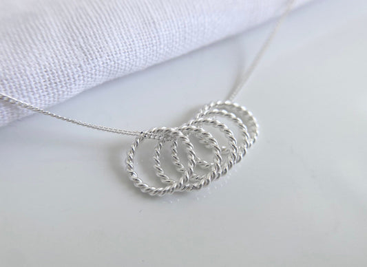 50th Birthday Sterling Silver Necklace with Twisted Rings