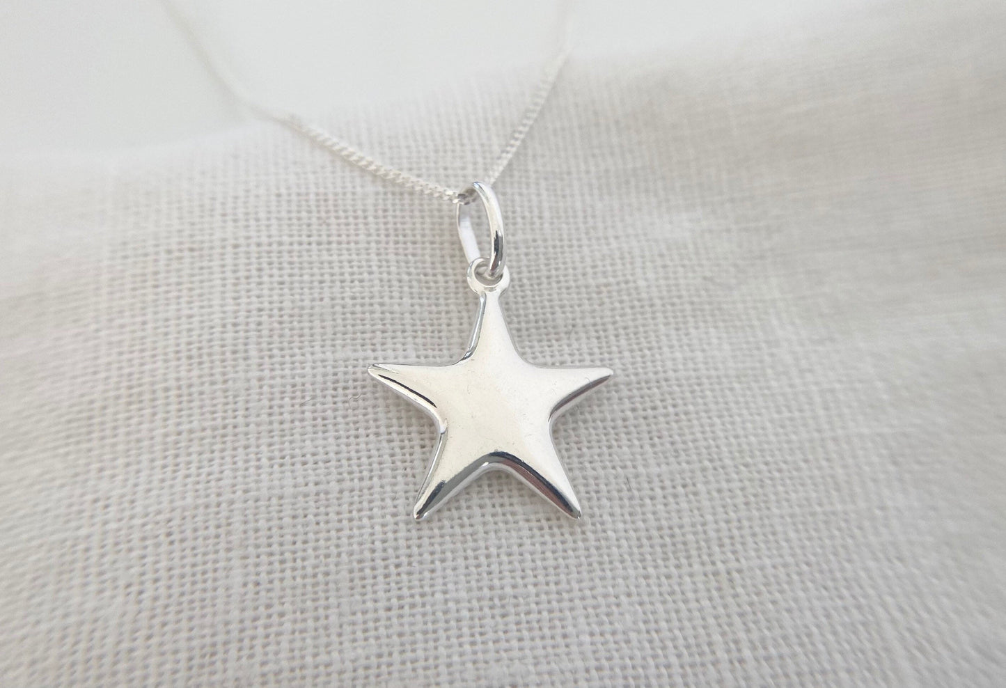 Sterling Silver Puffy Star Pendant Necklace