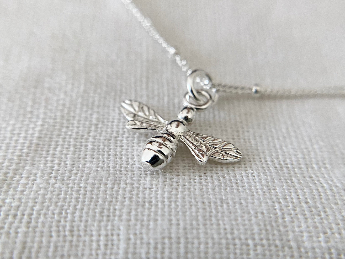 Sterling Silver Bee Necklace on a Satellite Chain