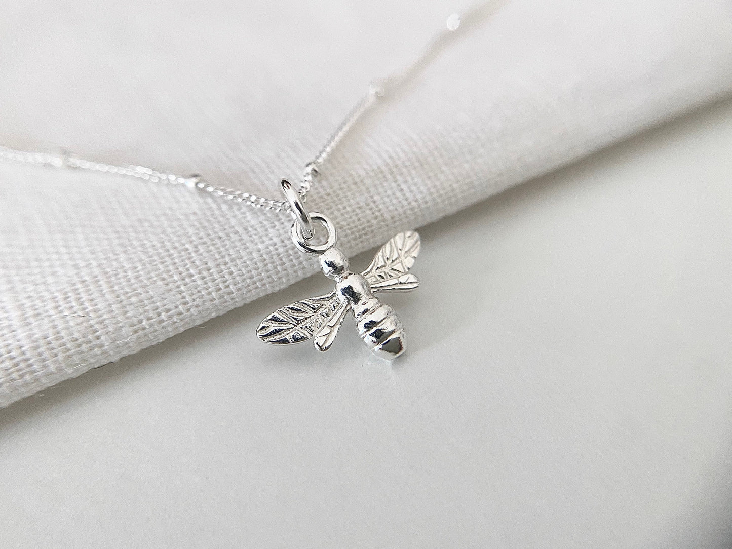 Sterling Silver Bee Necklace on a Satellite Chain