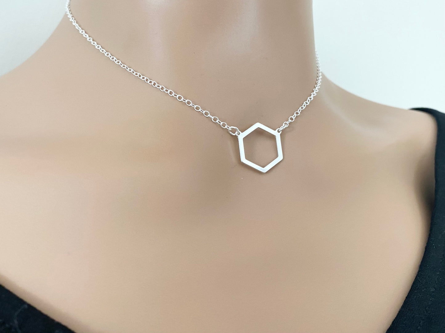 Silver Hexagon Link Necklace