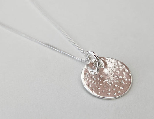 Sterling Silver Speckled Disc Pendant Necklace