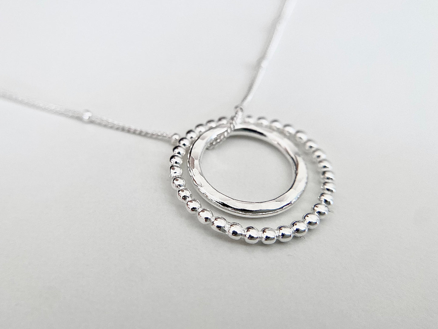 Sterling Silver Two Circles Necklace on Satellite Chain