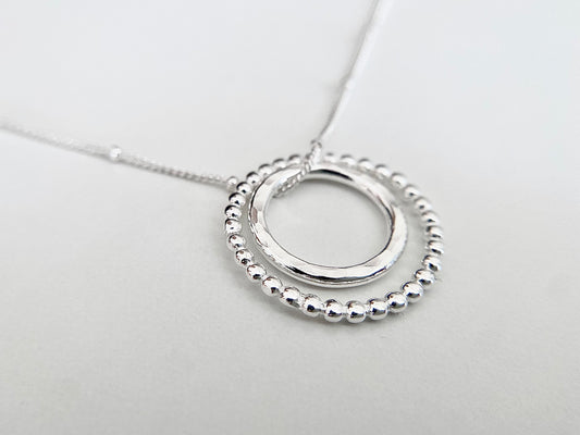 Sterling Silver Two Circles Necklace on Satellite Chain