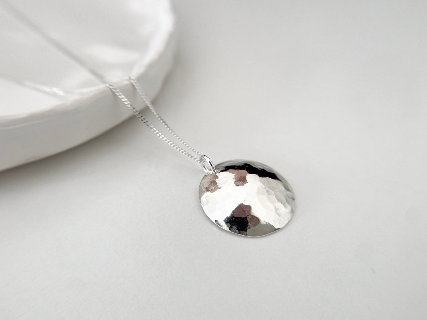 Sterling Silver Curved Disc Pendant Necklace