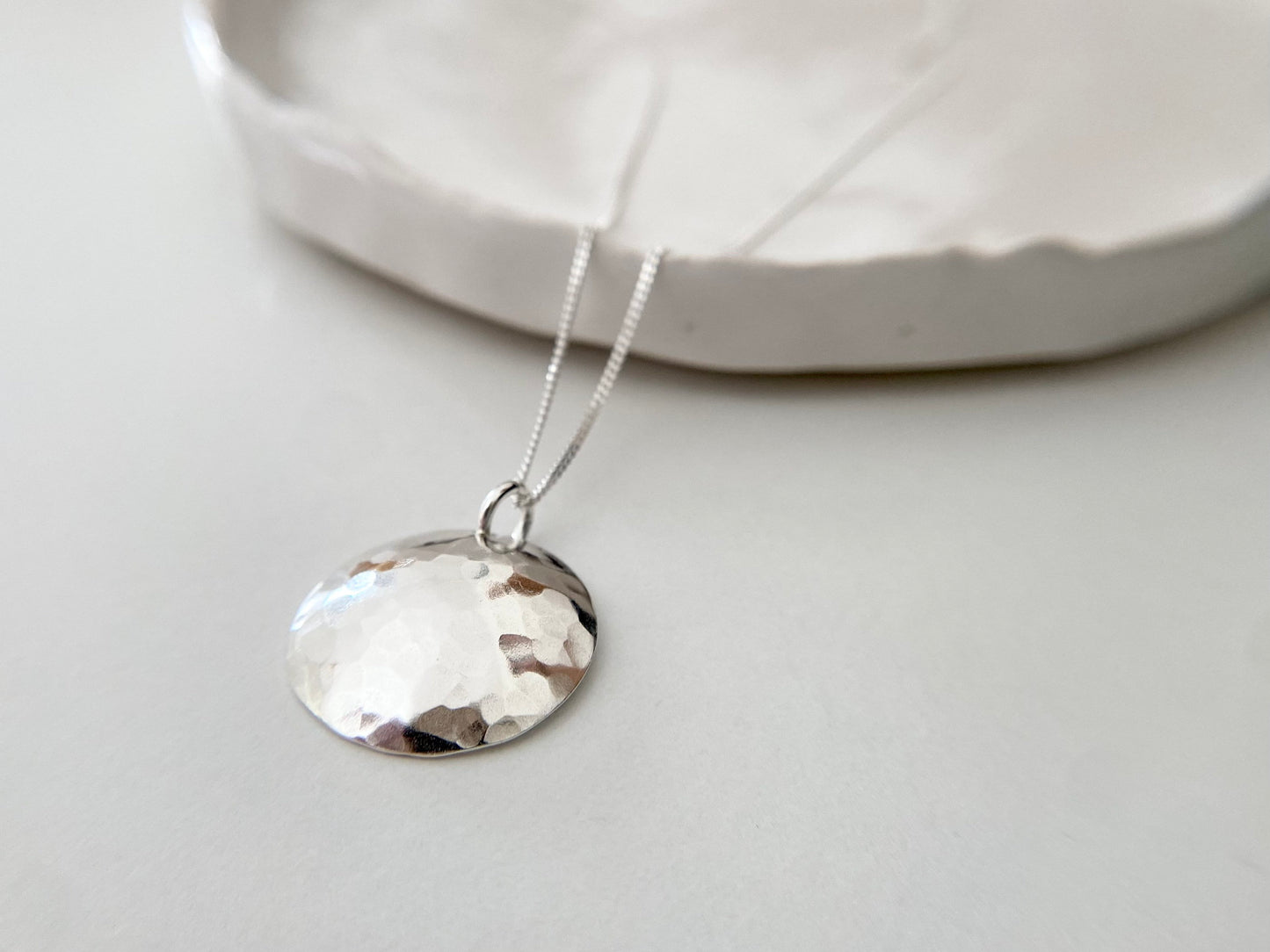 Sterling Silver Curved Disc Pendant Necklace