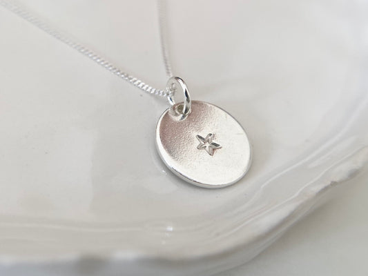 Silver Star Disc Pendant Necklace