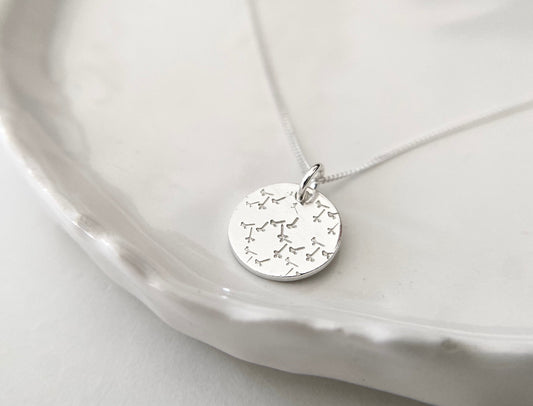 Silver Dandelion Disc Pendant Necklace