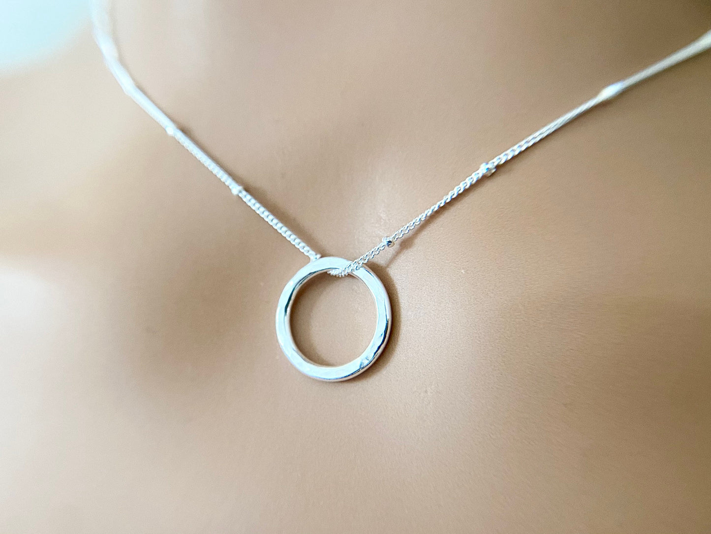 Silver Circle Layering Necklace with Satellite Chain (S)