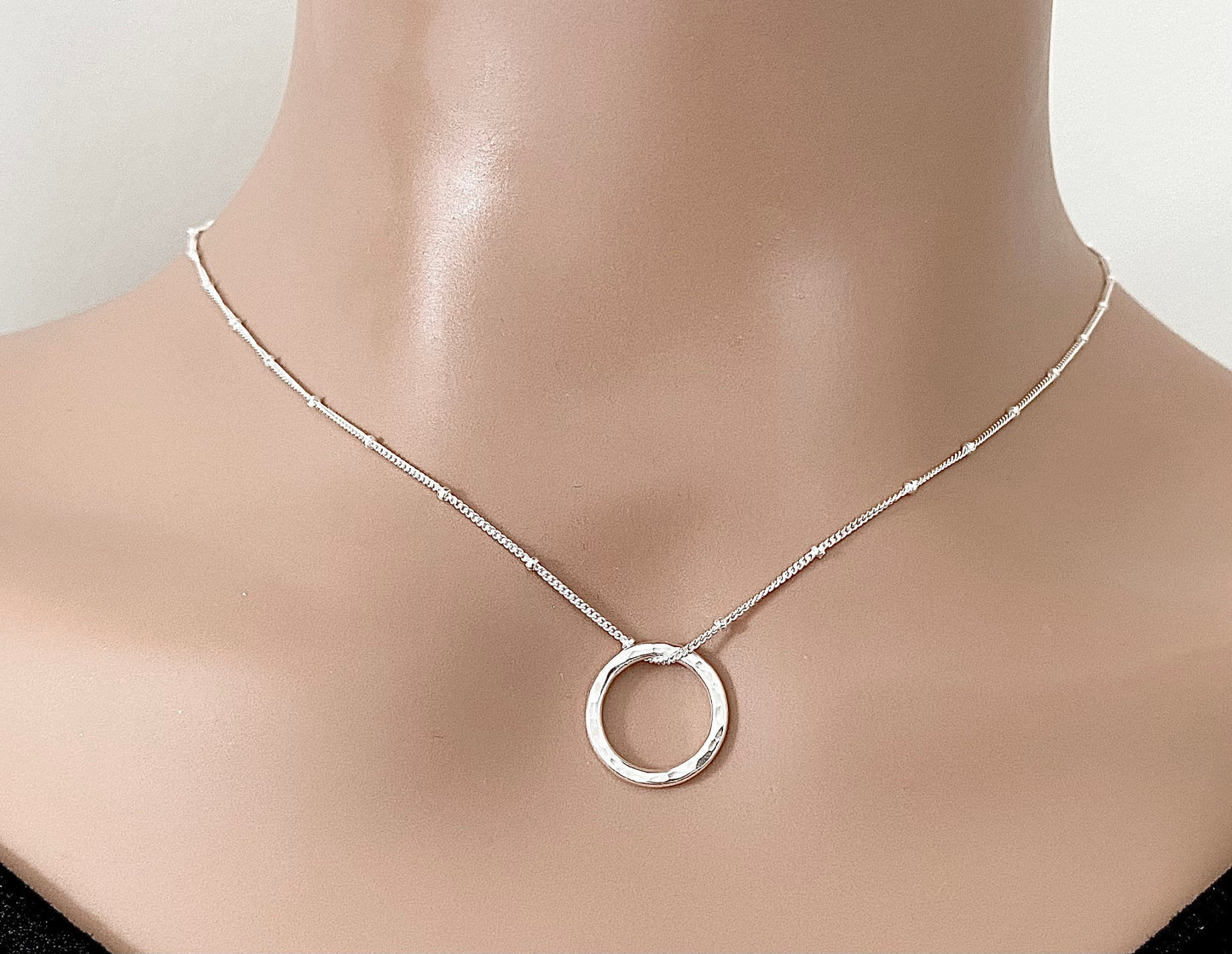 Silver Circle Layering Necklace with Satellite Chain (S)