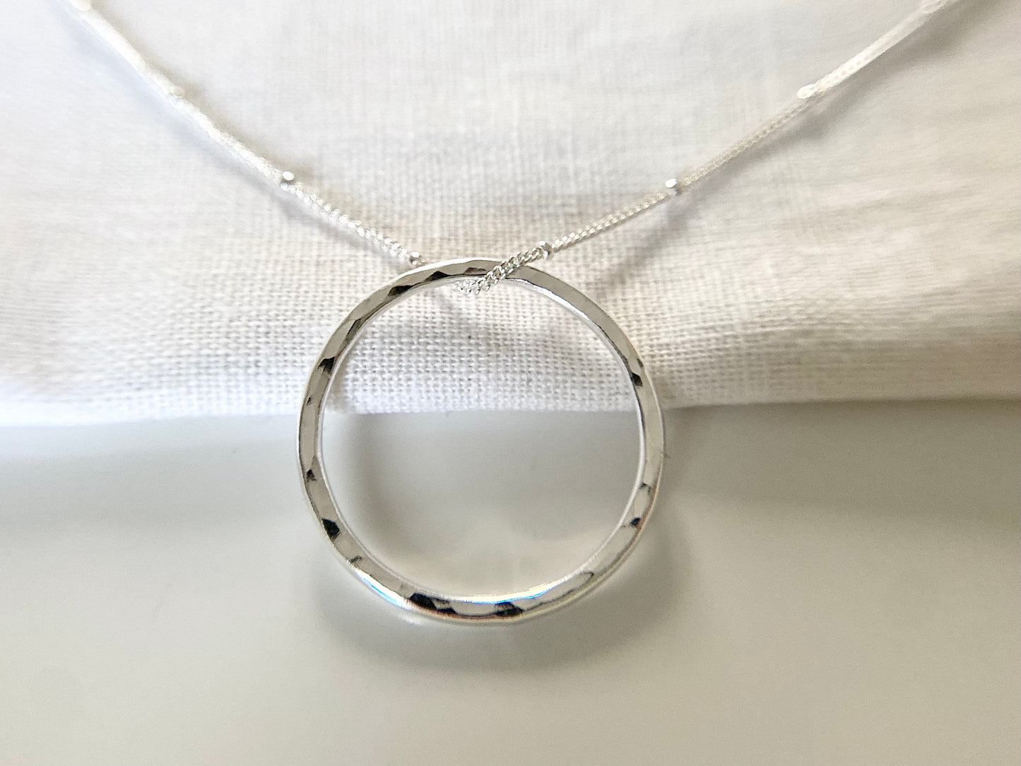 Silver Circle Layering Necklace with Satellite Chain (L)