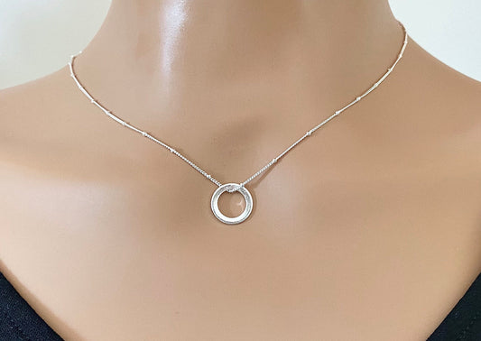 Silver Washer Layering Necklace with Satellite Chain