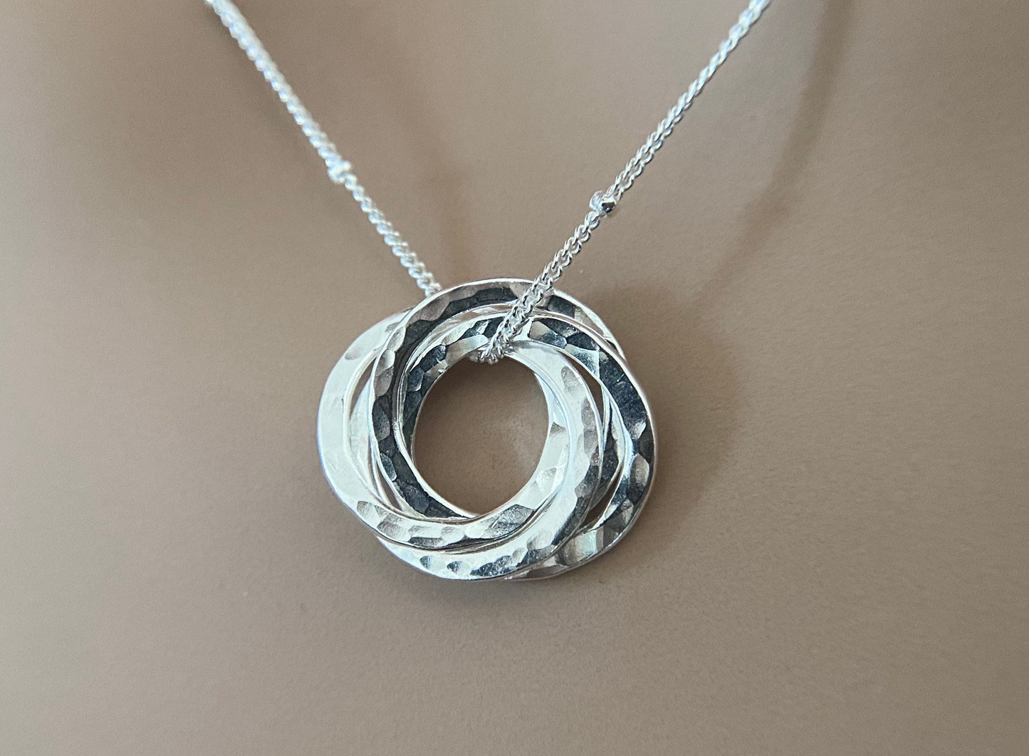 50th Birthday Sterling Silver Interlocking Necklace on Satellite Chain