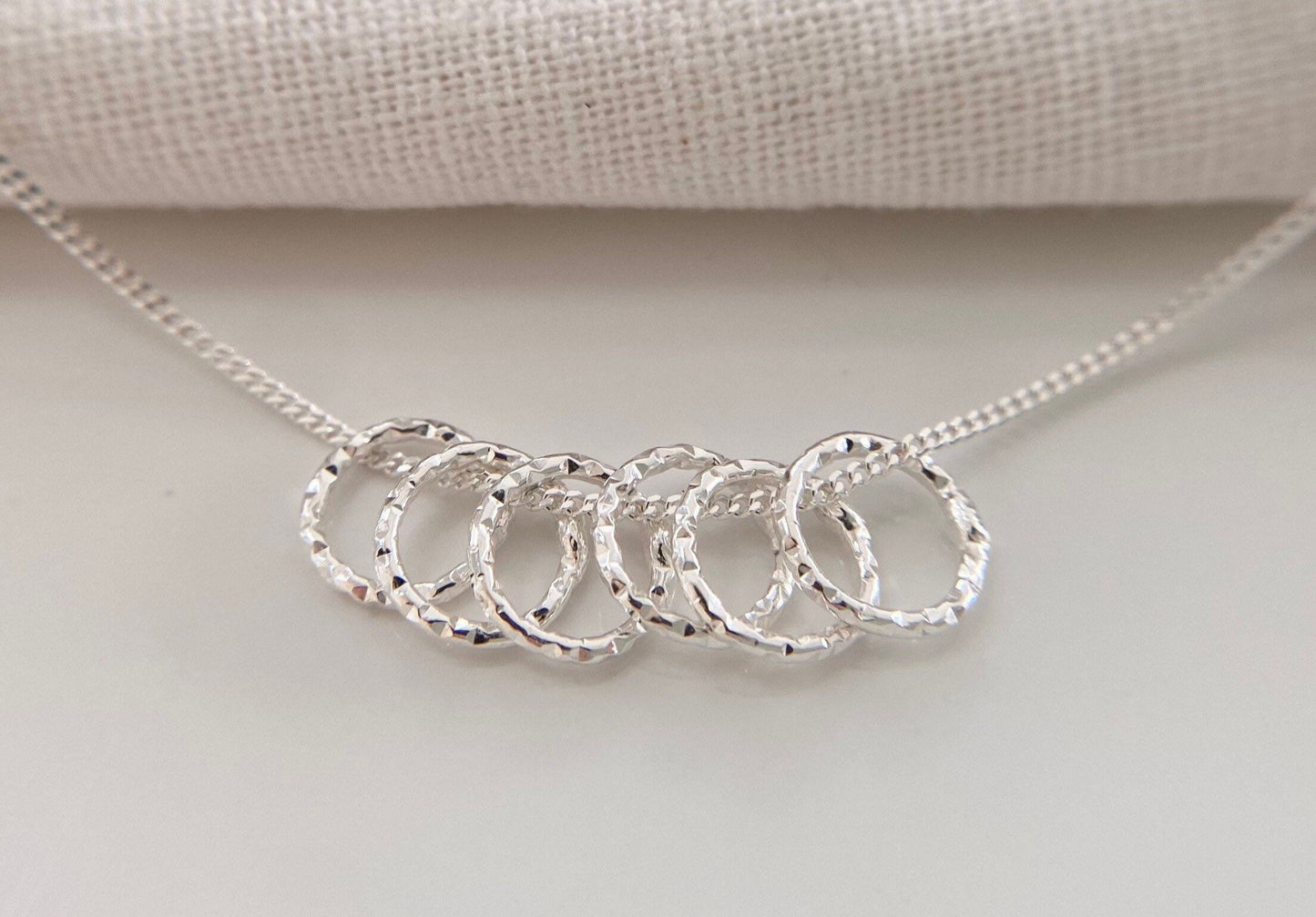 60th Birthday Sterling Silver Necklace with Diamond Cut Rings