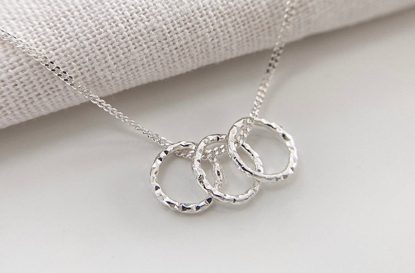 30th Birthday Sterling Silver Necklace with Diamond Cut Rings