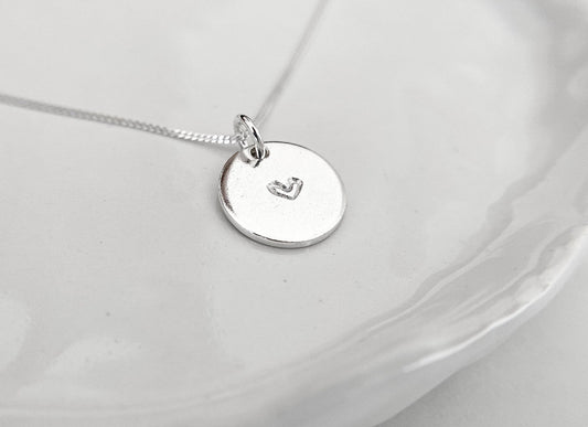 Sterling Silver Heart Stamped Disc Necklace