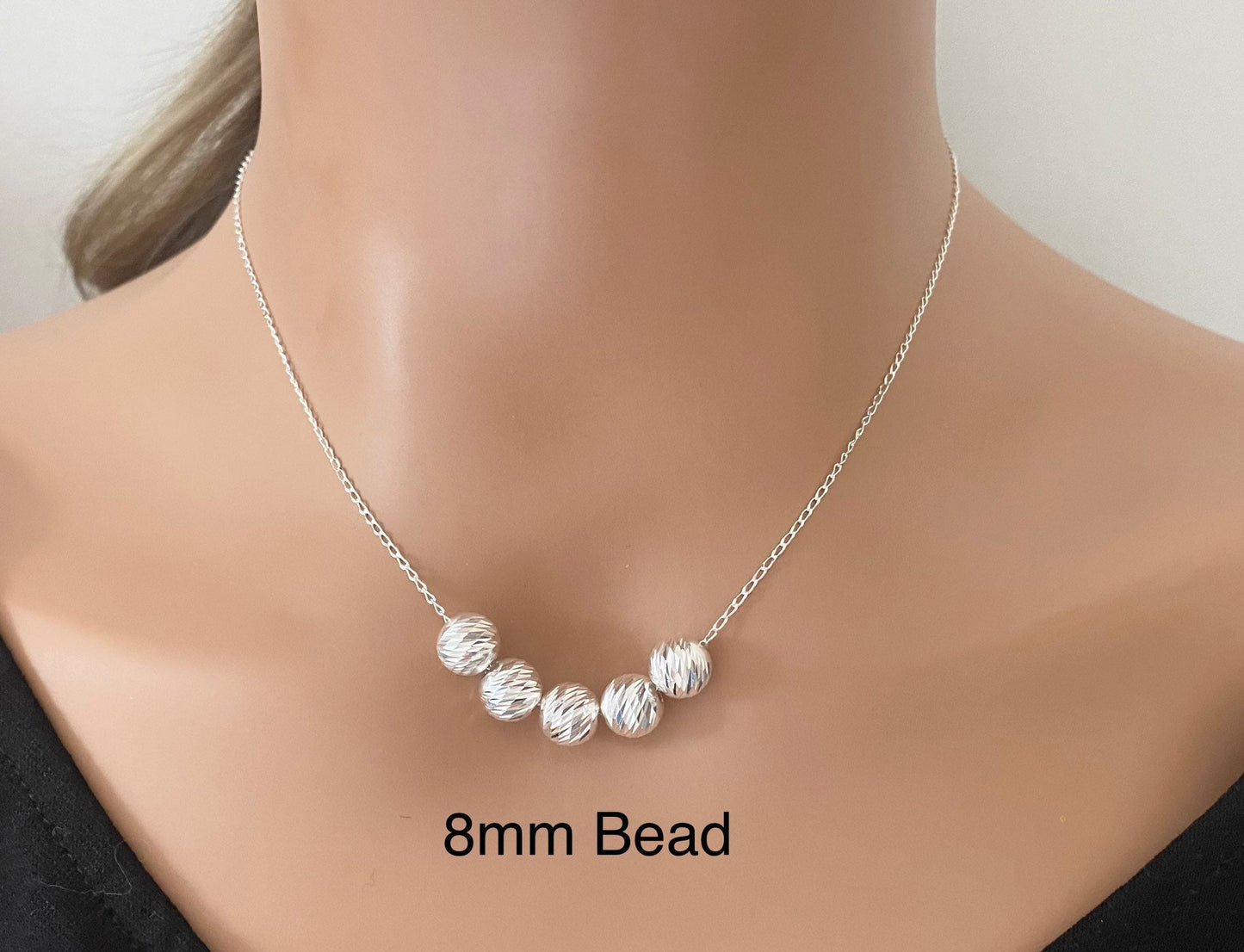 50th Birthday Sterling Silver Necklace with Diamond Cut Beads