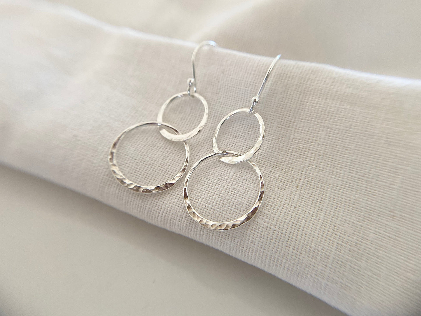 Silver Linked Double Circle Earrings