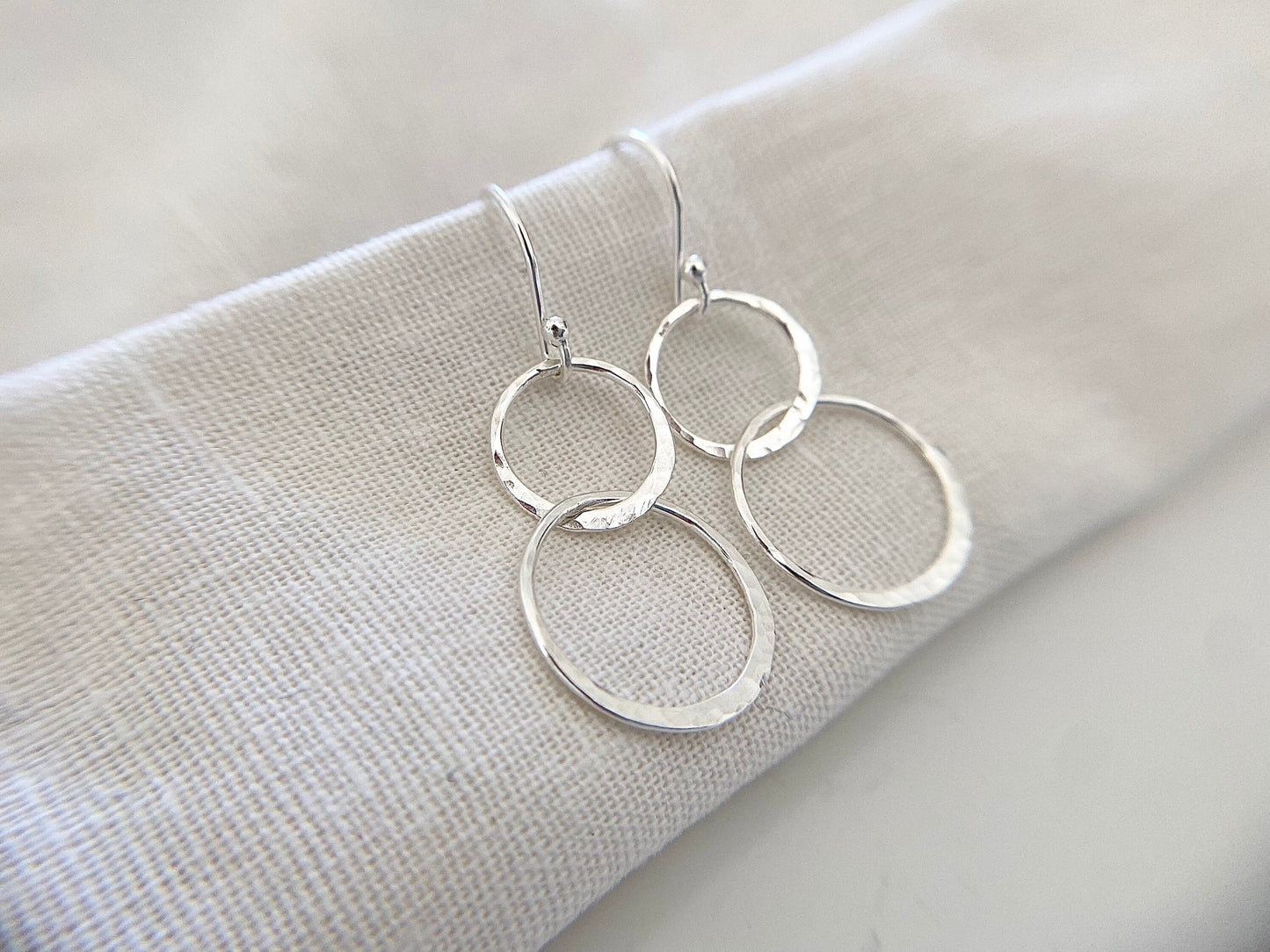 Silver Linked Double Circle Earrings