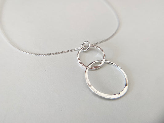 Silver Linked Double Circle Necklace