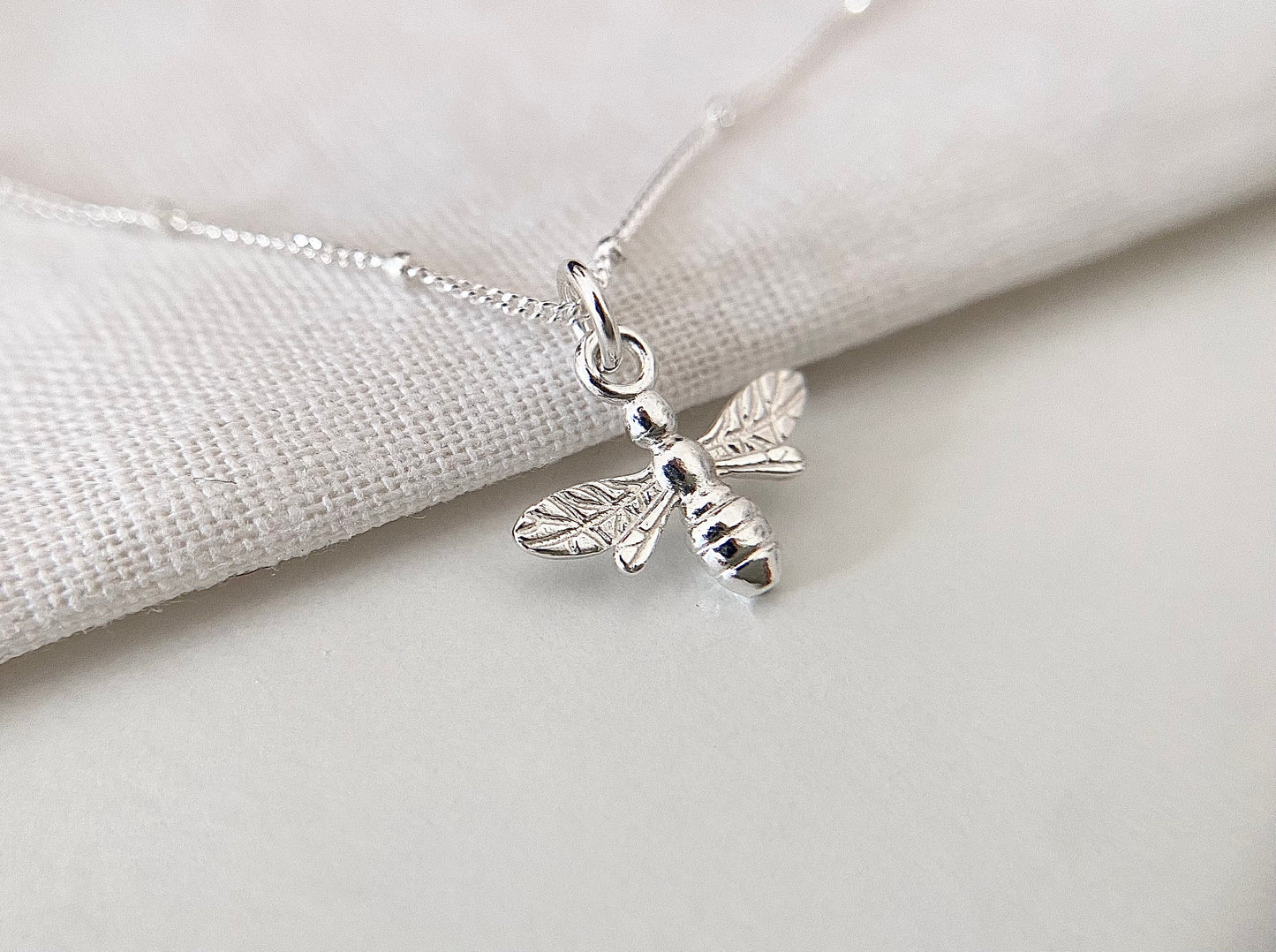 Sterling Silver Bee Necklace on a Satellite Chain