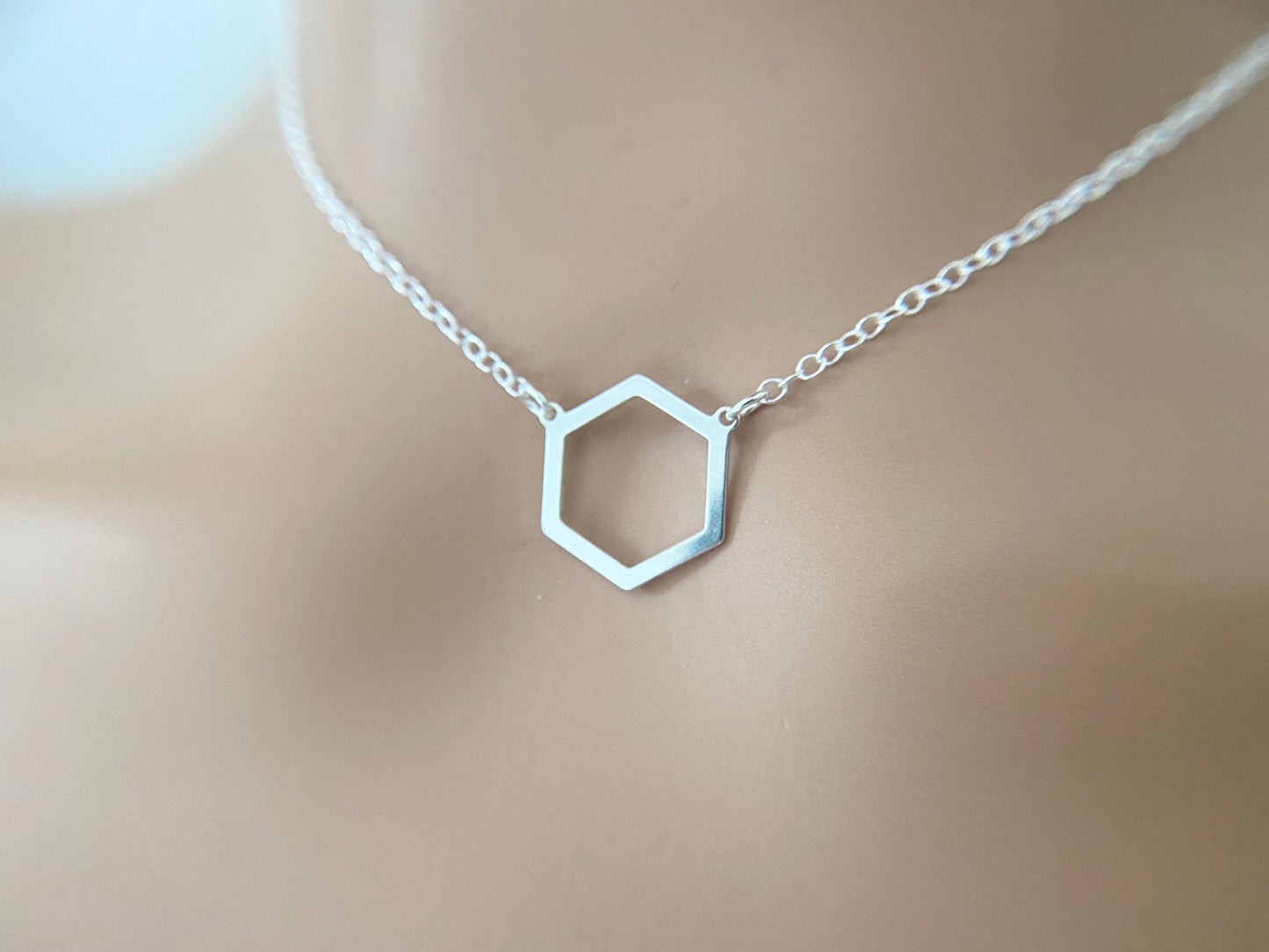 Silver Hexagon Link Necklace