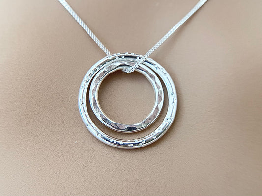 Silver Two Circle Layering Pendant Necklace