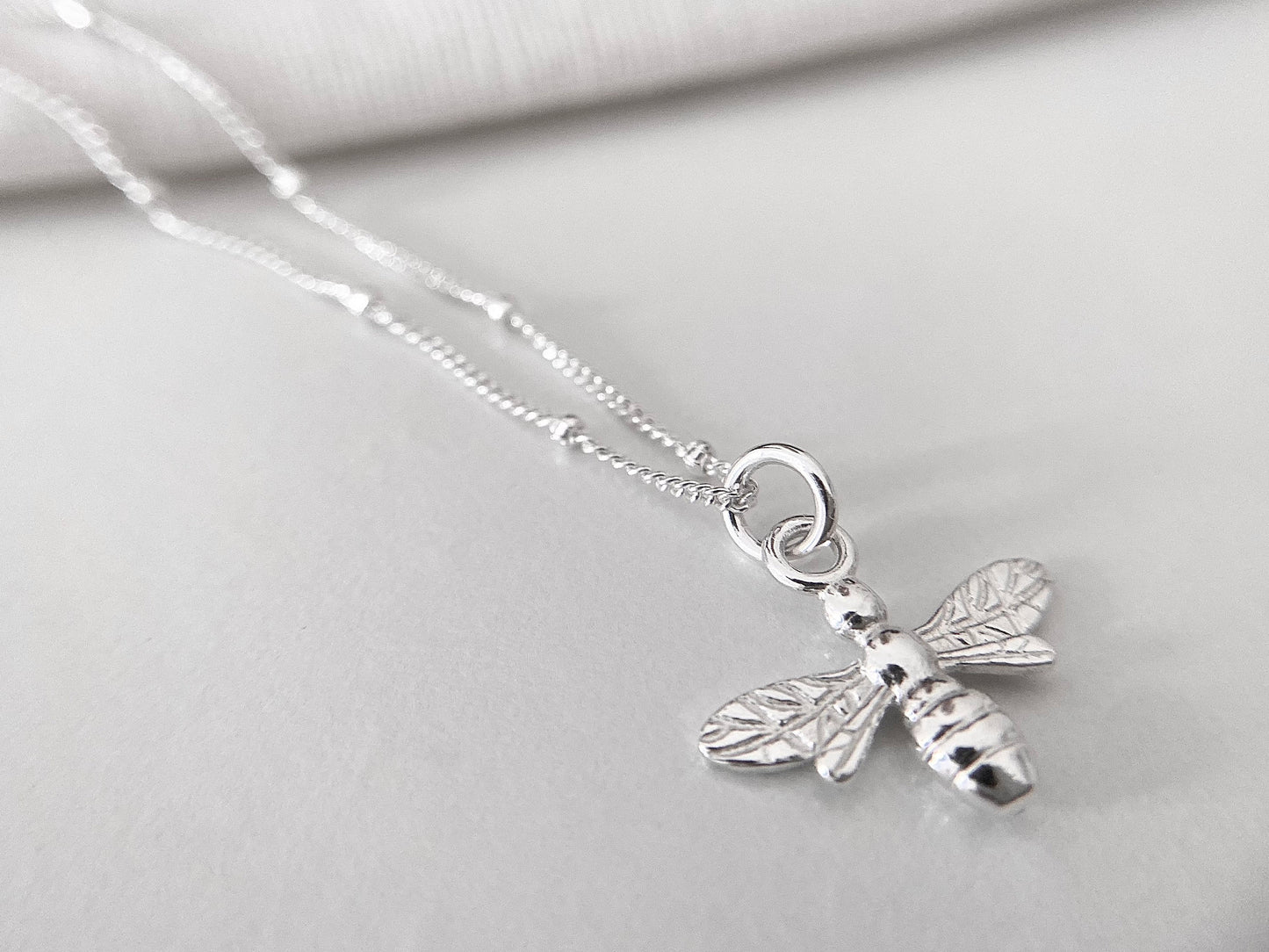 Sterling Silver Bee Necklace on a Satellite Chain