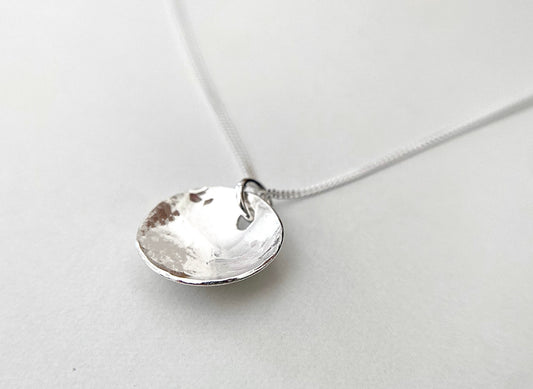 Sterling Silver Curved Disc Pendant Necklace