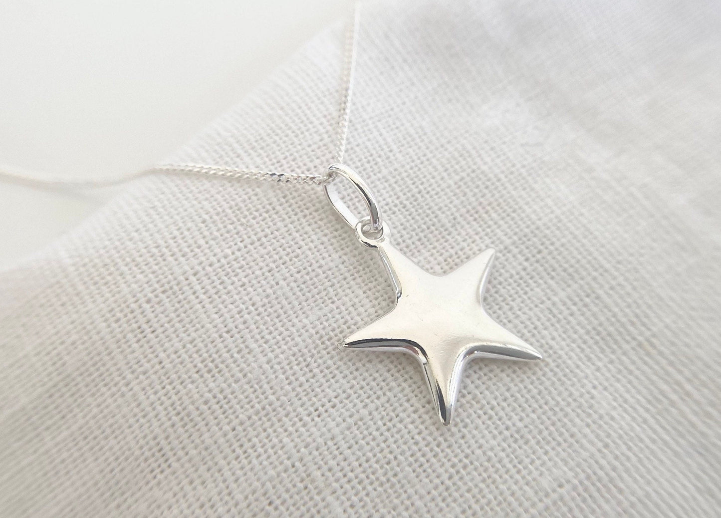 Sterling Silver Puffy Star Pendant Necklace