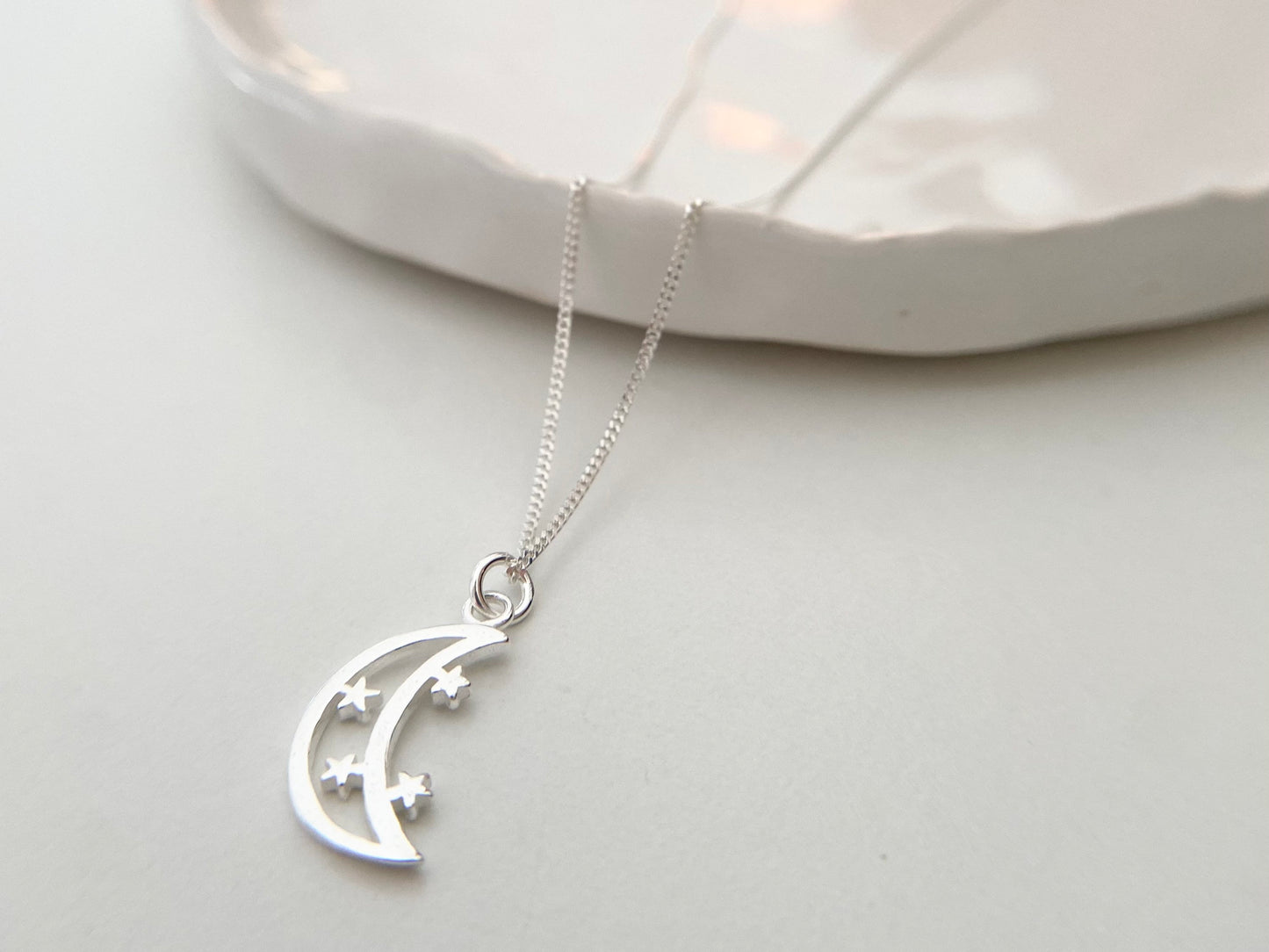 Petite Silver Star & Moon Pendant Necklace