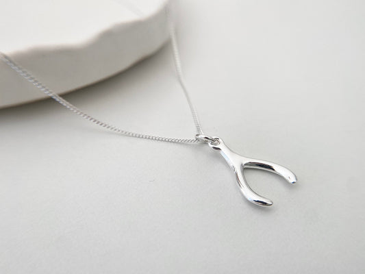 Silver Wishbone Pendant Necklace