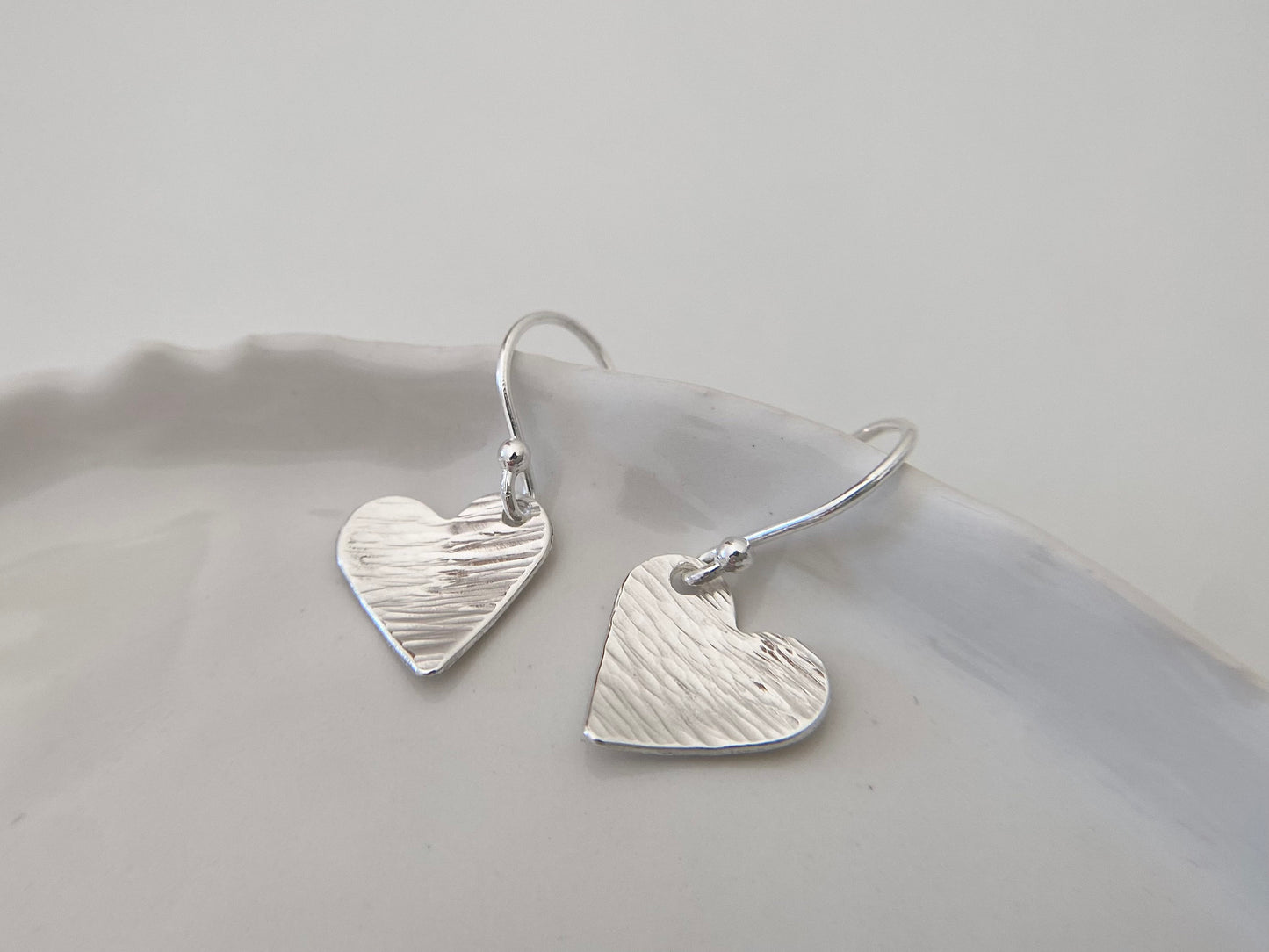 Sterling Silver Textured Curve Heart Earrings