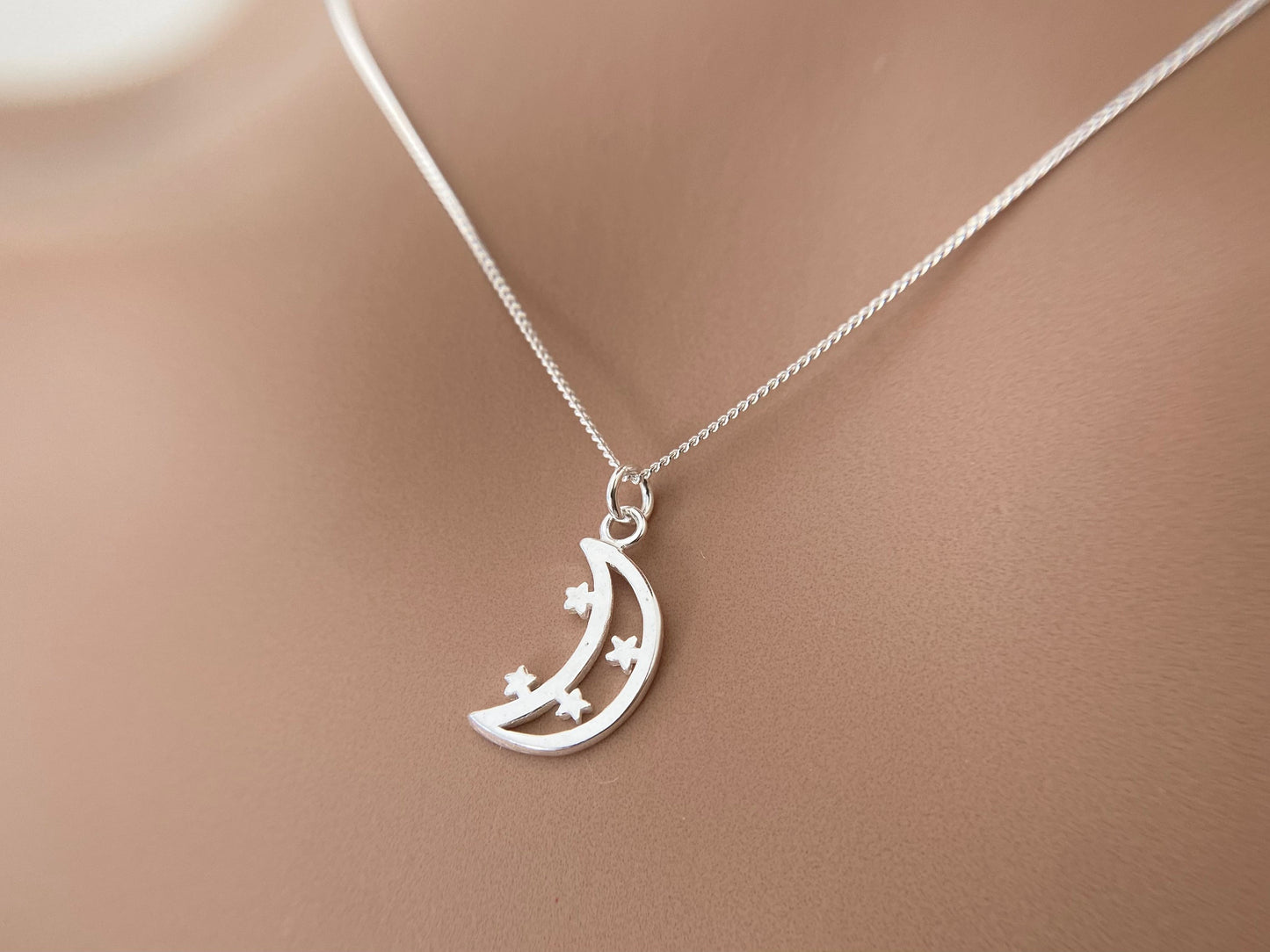 Petite Silver Star & Moon Pendant Necklace