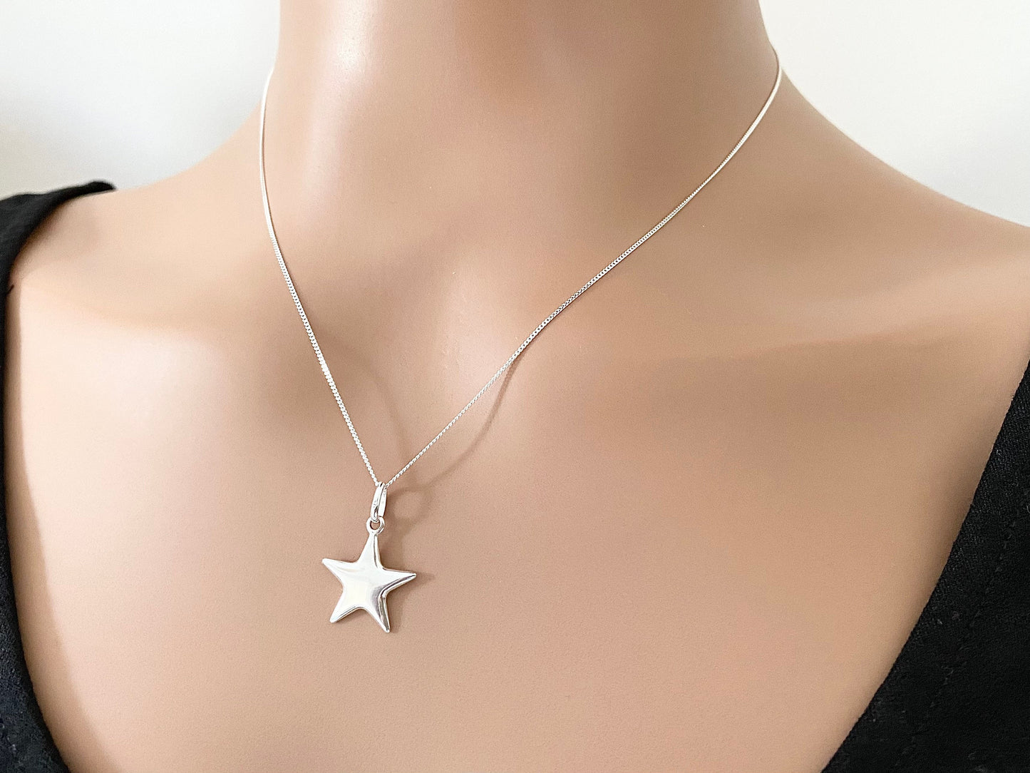 Sterling Silver Puffy Star Pendant Necklace