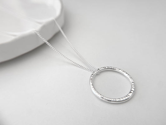 Silver Circle Necklace with Long Length Chain