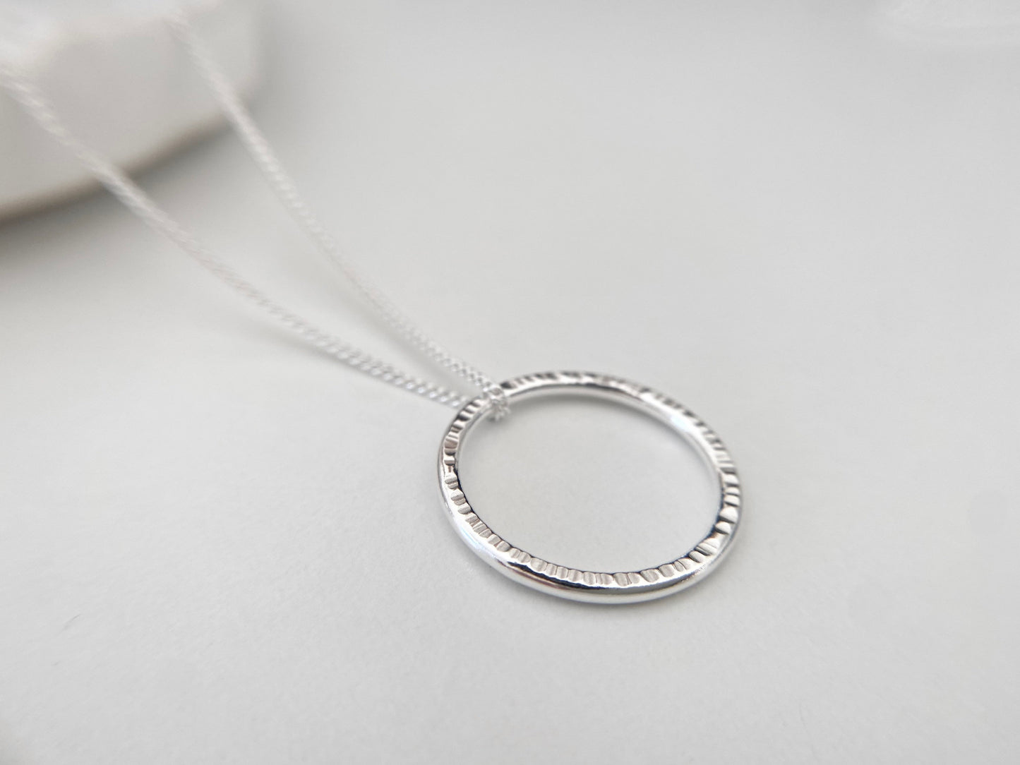 Silver Circle Necklace with Long Length Chain