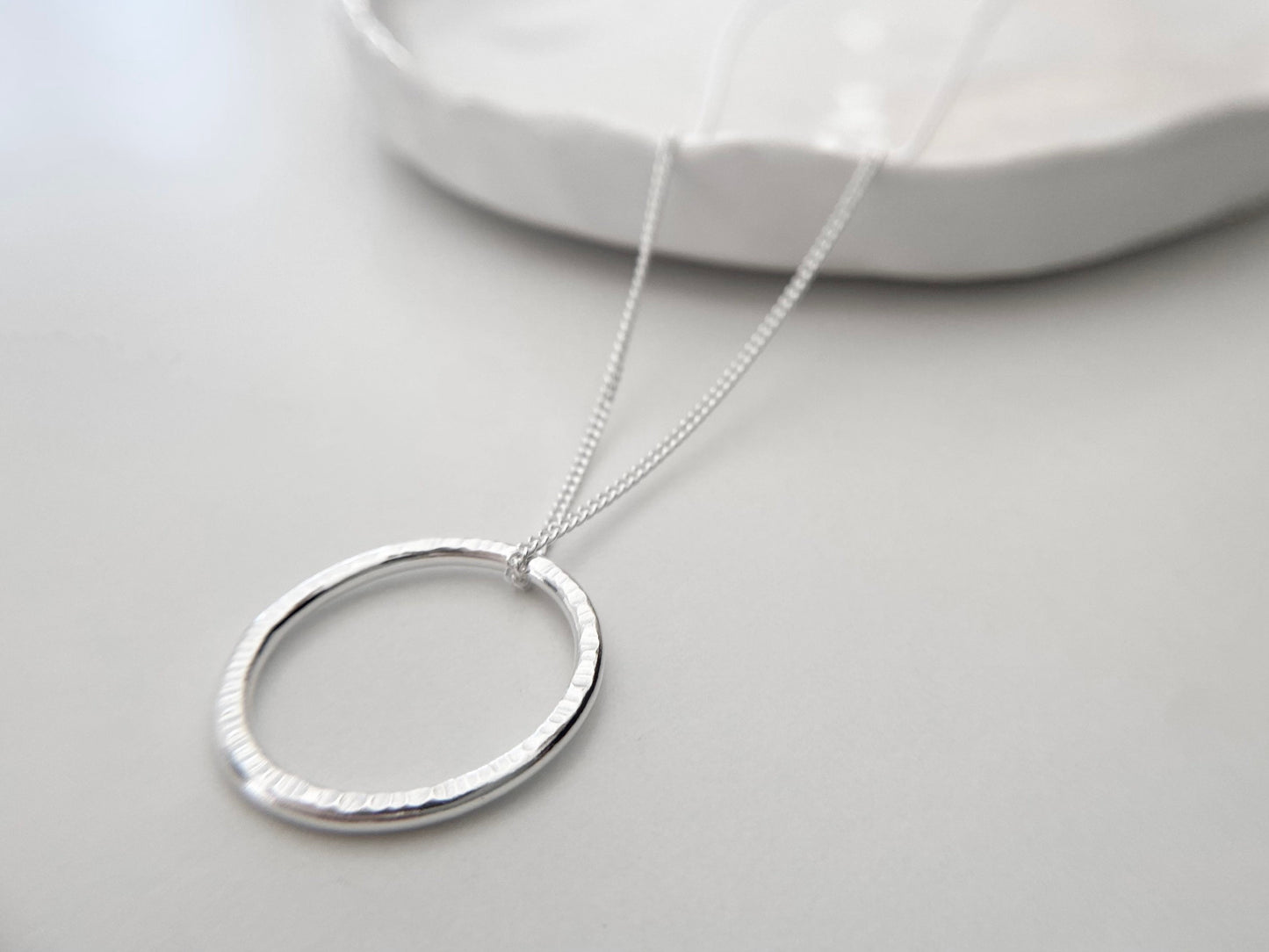 Silver Circle Necklace with Long Length Chain