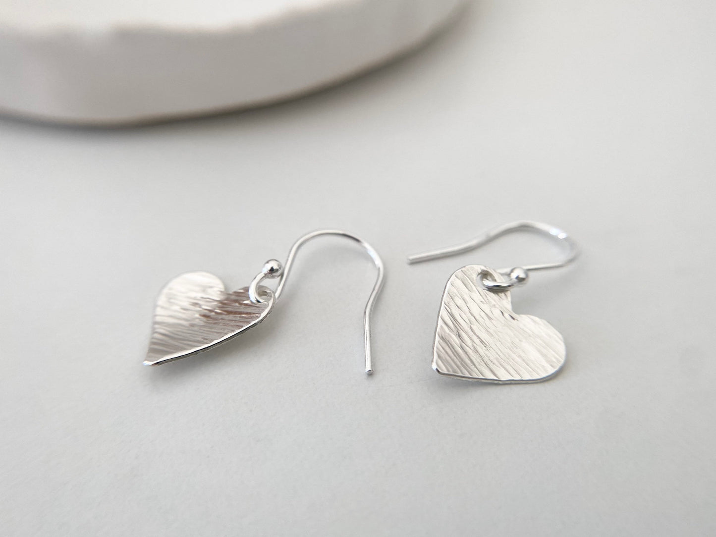 Sterling Silver Textured Curve Heart Earrings