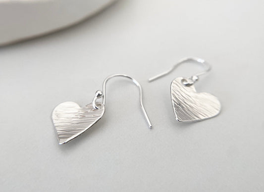 Sterling Silver Textured Curve Heart Earrings